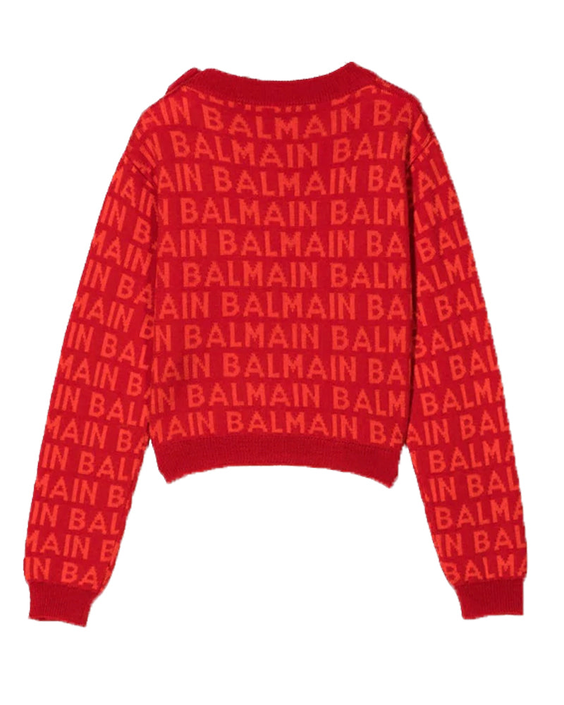 Balmain Girls Red Sweater - Designer Kids Wear