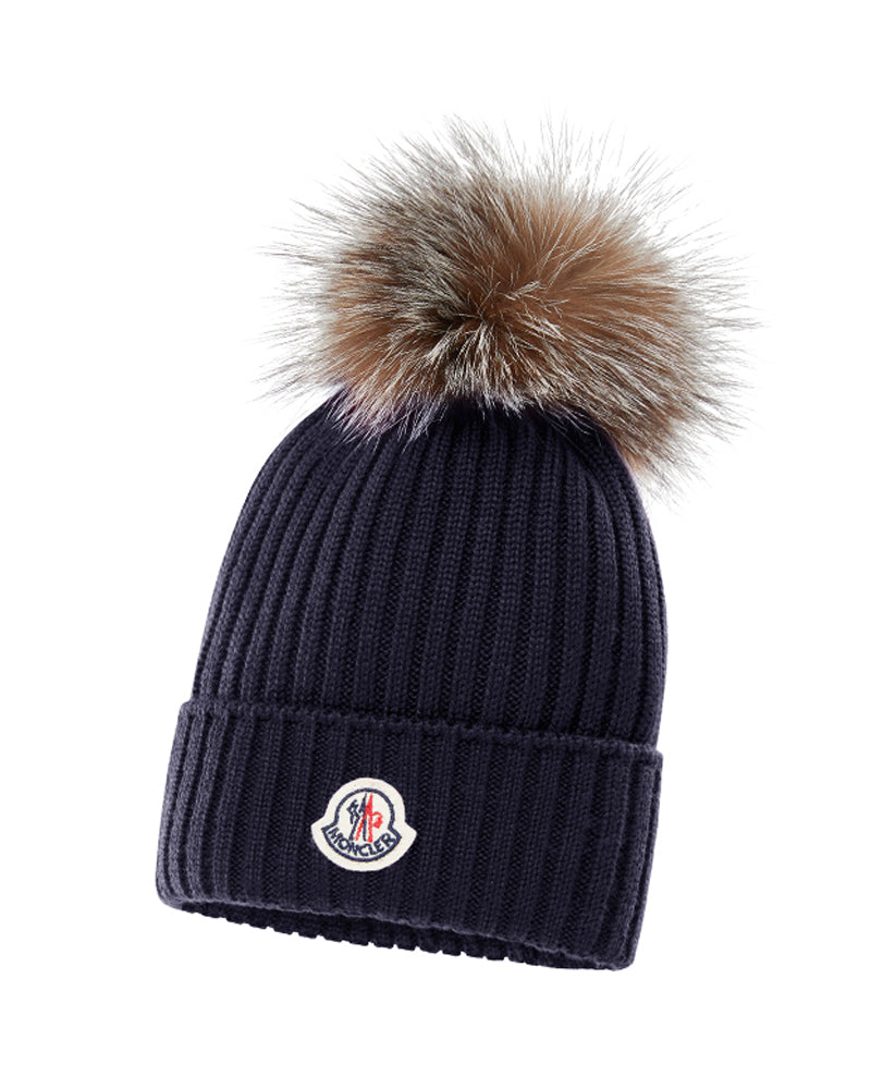 Navy Wool Pom-Pom Hat