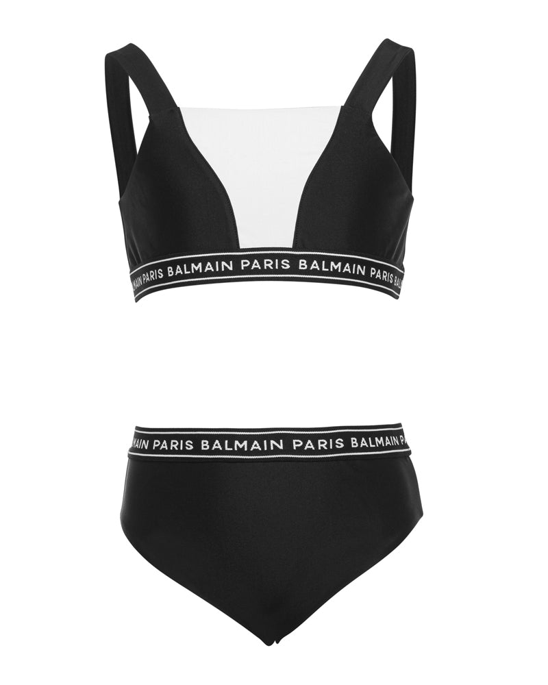 IetpShops, Balmain Sports bra, Balmain Badeanzug mit Logo-Streifen  Schwarz