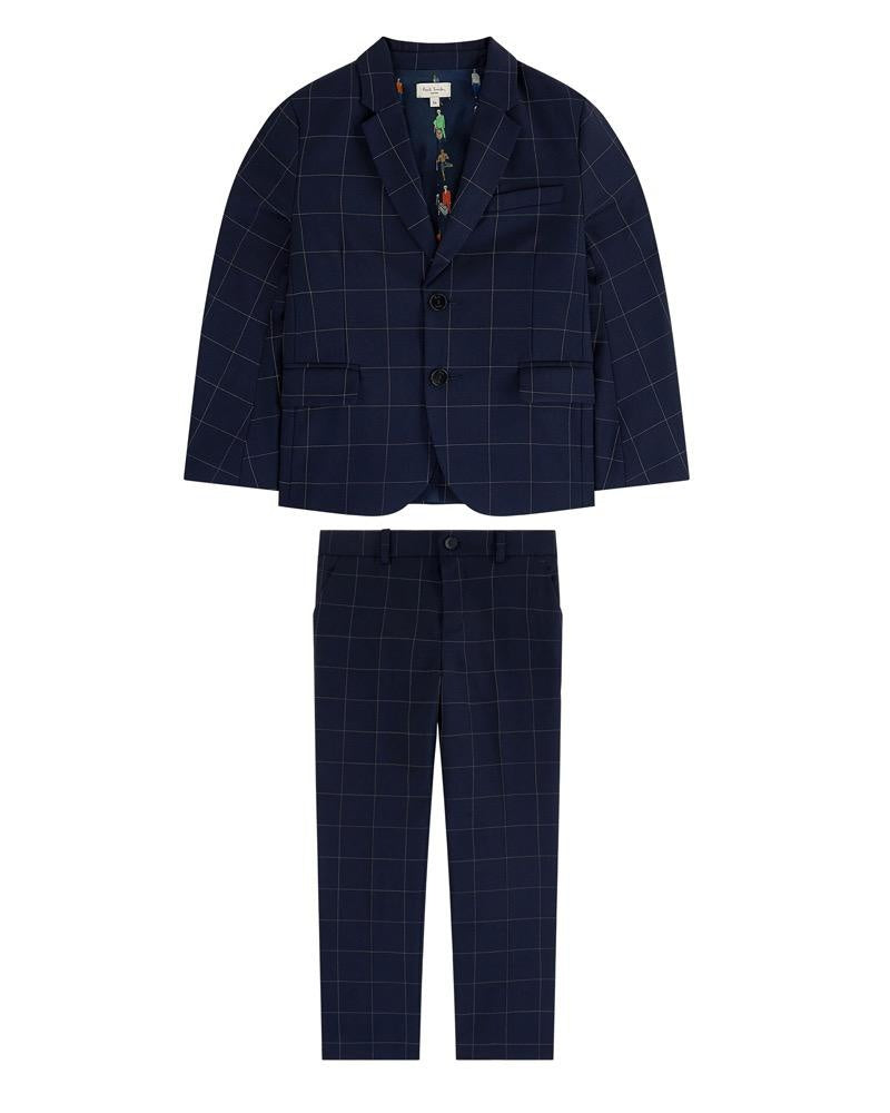 Boys Navy Plaid Cool Wool Suit